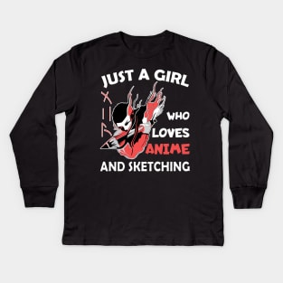 Just a Girl Who Loves anime and sketching Kids Long Sleeve T-Shirt